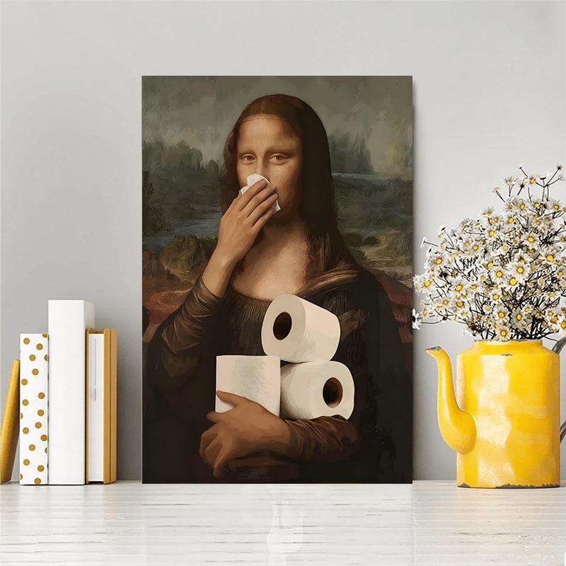 Mona Lisa Koupelnové Nástěnné Umění Dekor Zakrývající Nos, Vintage Tisk Plakátu Toaleta Vtipné Vtipné Canvas Malba Stěna Domácí Dekor Umění
