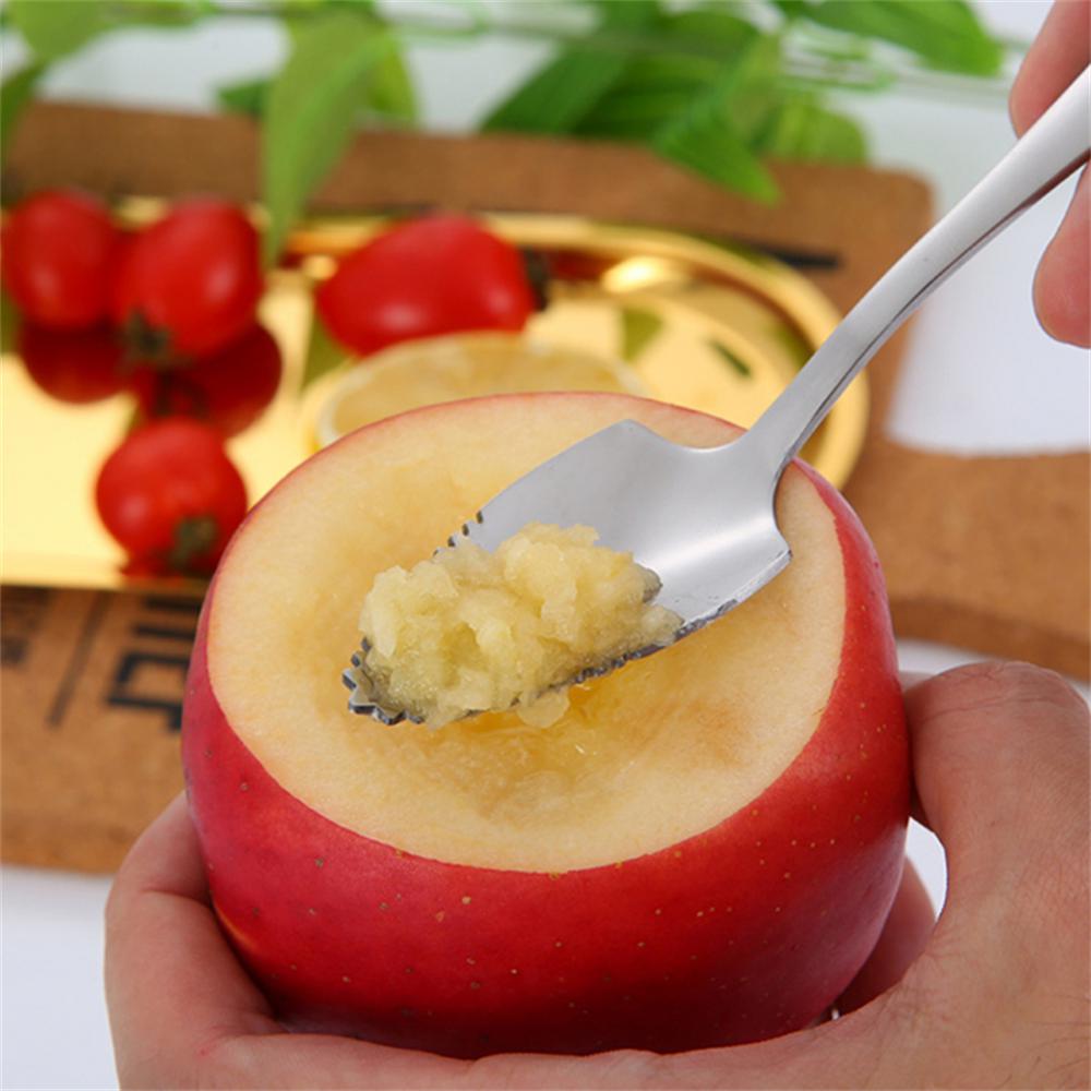 Stainless Steel Serrated Spoon Apple Scraping Mud Spoon Baby Food Supplement Tableware Long Handle Fruit Ice Cream Spoon