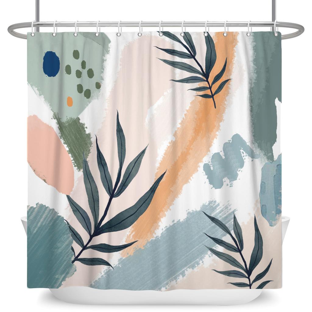 Boho Style Bathroom Shower Curtains Elegant Plant Pattern Home Bathroom Decor Waterproof Curtain With Hooks Polyester Curtains