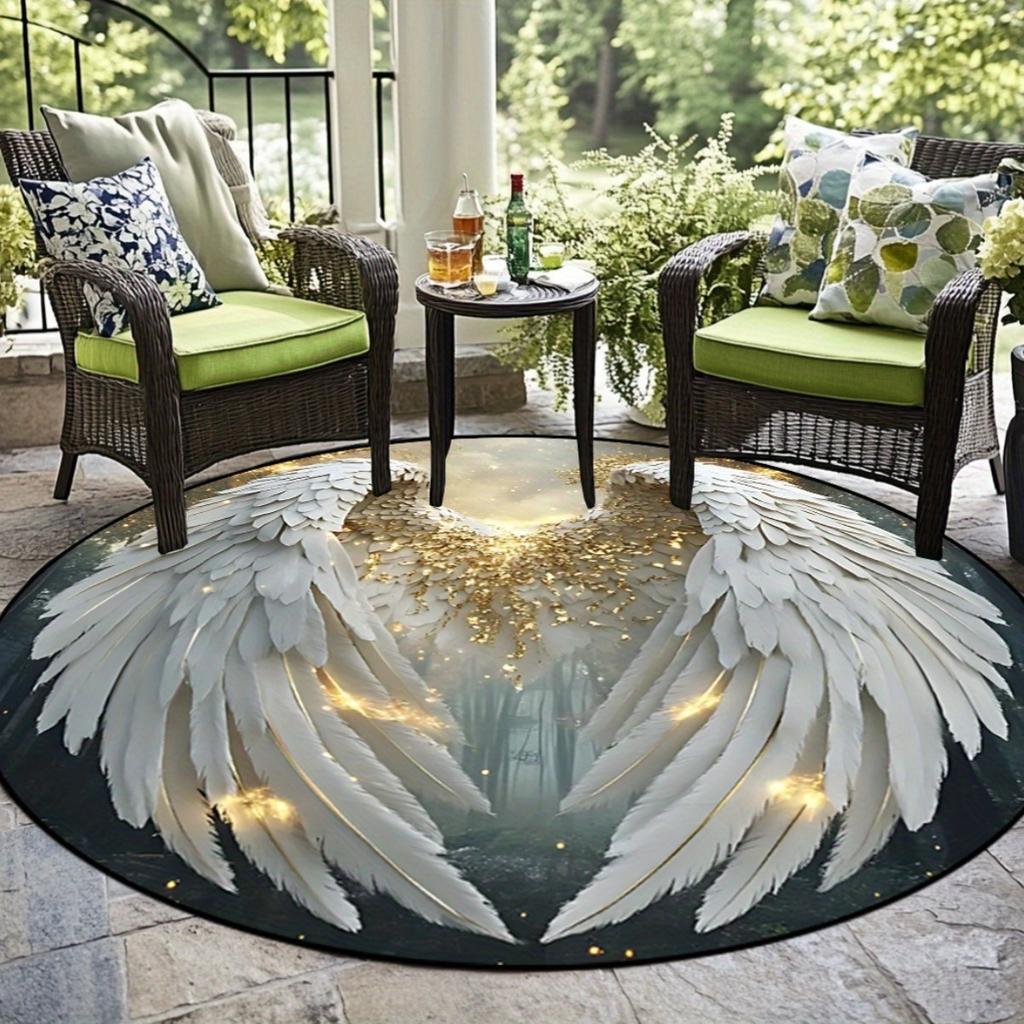 Vintage Angel Wings Round Area Rug Washable Abstract Art Floor Mat Cover for Living Room Bedroom Dining Decor