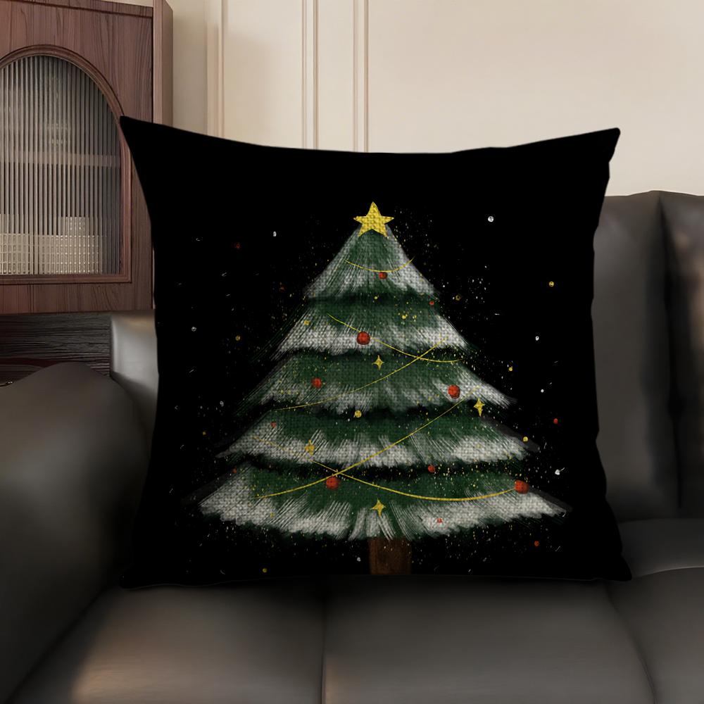 Christmas Tree Cool Printed Cushion Cover Natural Linen Organic Fabric DoubleSided Printing Sofa Home Decor Gift Pillow Case