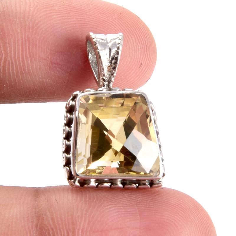 Natural Citrine Gemstone 925 Solid Sterling Silver Gift Jewelry Pendant 1'' r3t96