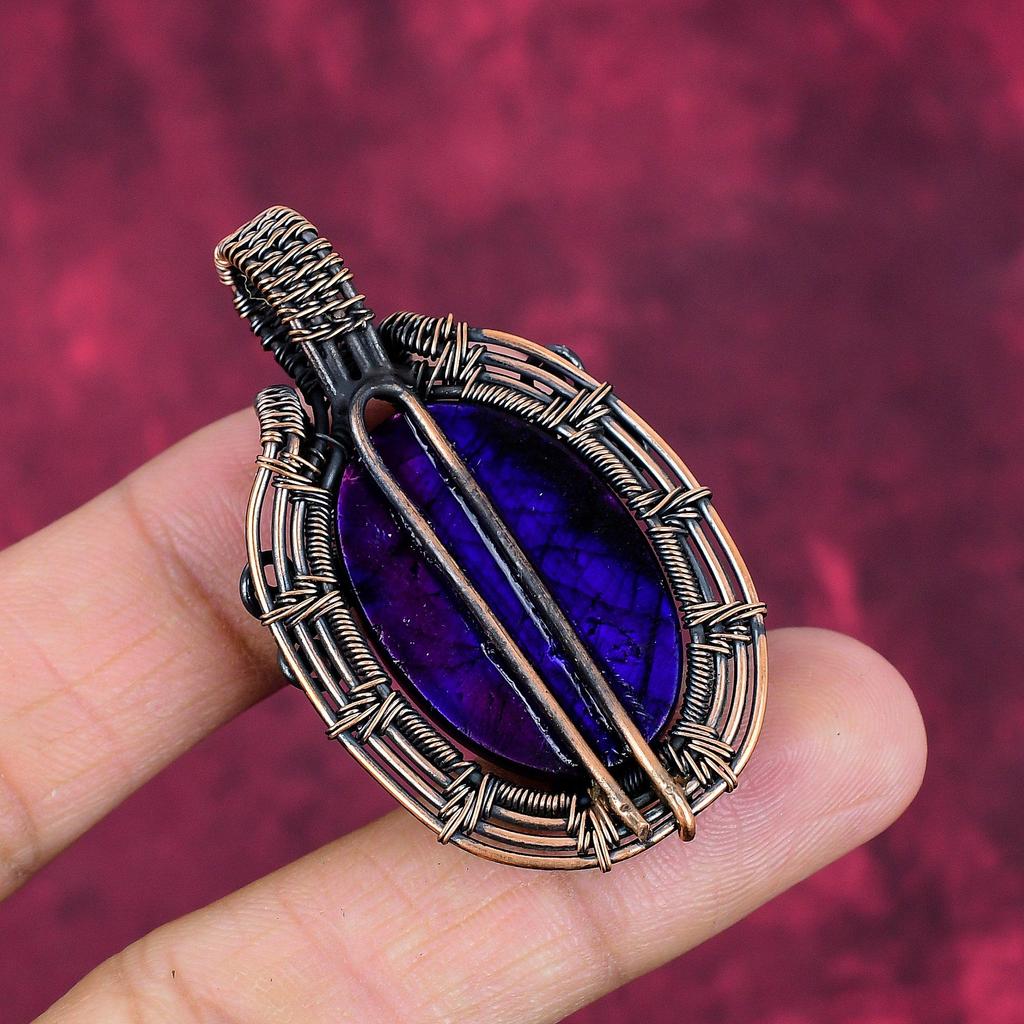 Purple Fire Labradorite Pendant Handmade Copper Wire Wrapped Gemstone Jewelry