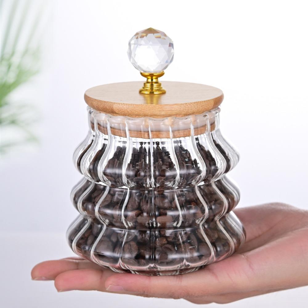 Household Tea Sealed Jar Striped Pattern Coffee Bean Storage Jar Glass Food Container Sugar