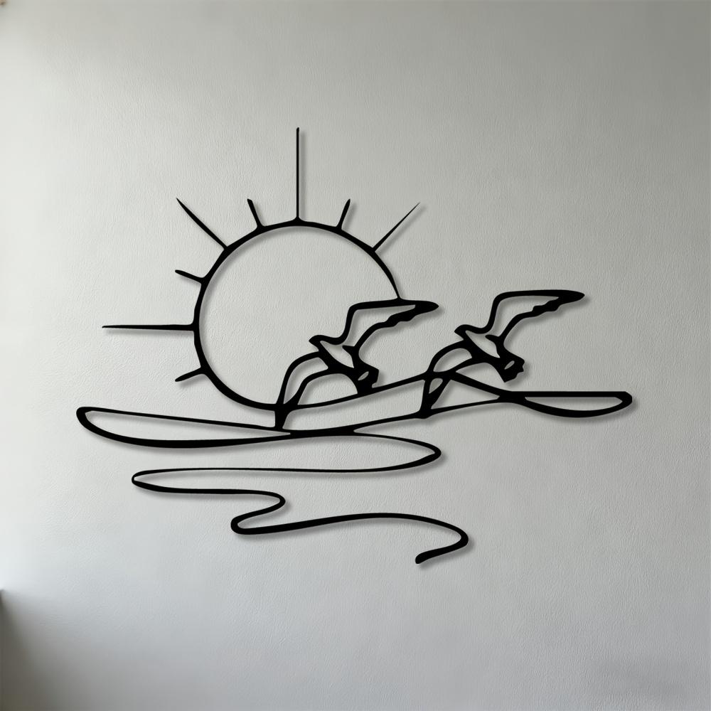 

1pc 2D Flat Sunset Seagull Metal Wall Sculpture, Two-Dimensional Wall Art for Living Room Bedroom Office Decor 25cm-9.84inch чорний