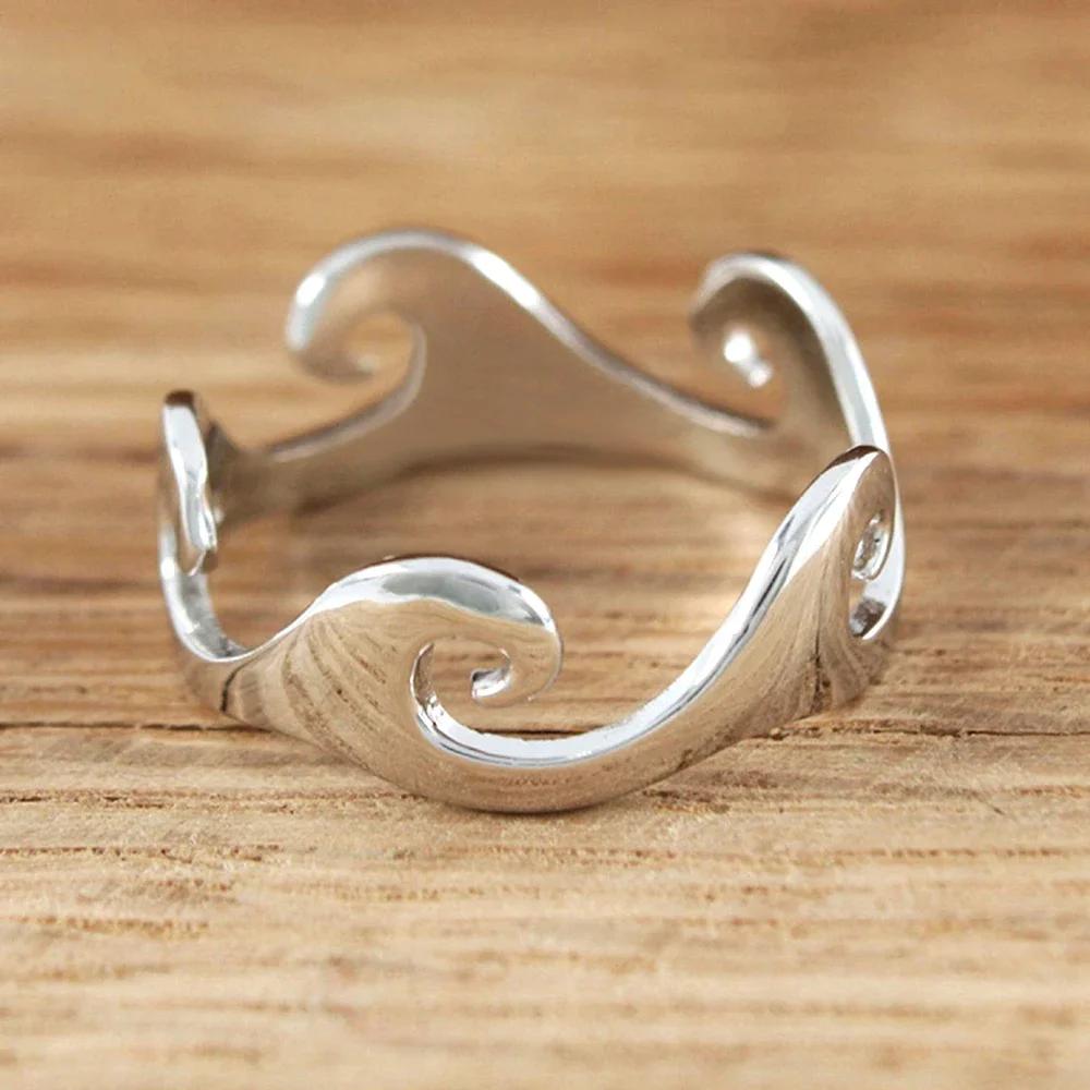Punk Cool Finger Rings for Women Metal Silver Color Wave Couple  Anniversary Gift Men's Accessories Hot 2025 Jewelry