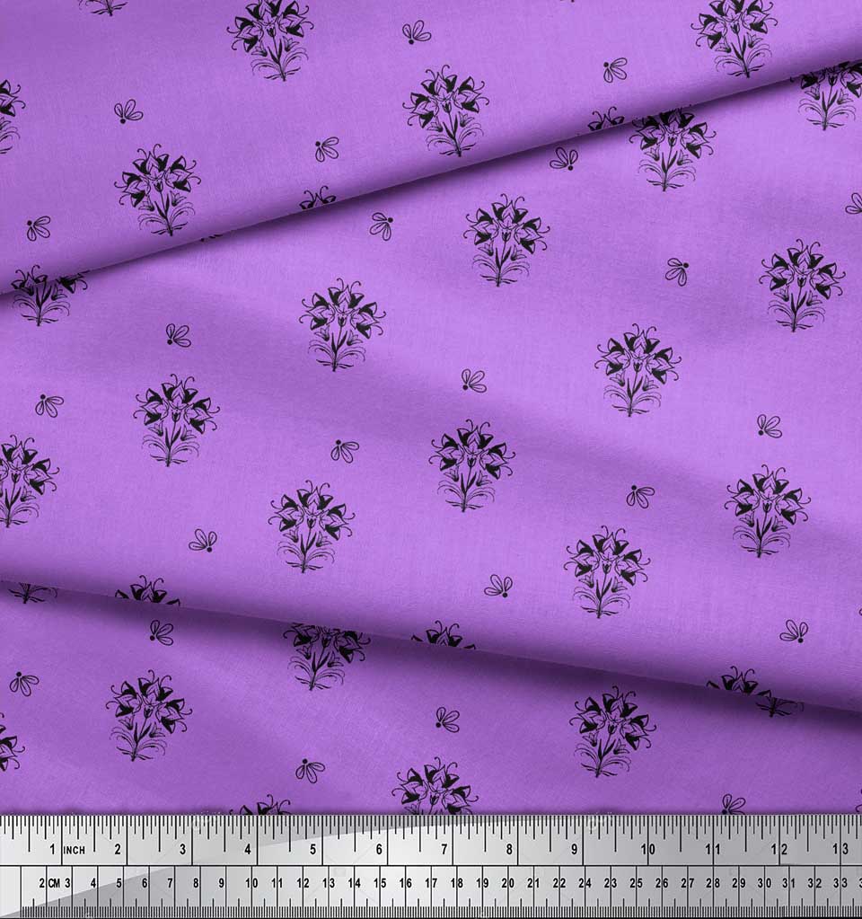 Soimoi Purple Japan Crepe Satin Fabric Artistic Floral Printed Fabric 1 Metre 42 Inch