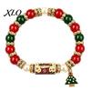 Christmas Tree Accessories for Party Bracelet, Elastic Stretch Beaded Bracelet with Xmas Meaningful Keepsake Gifts Charm, Holiday Jewelry Women