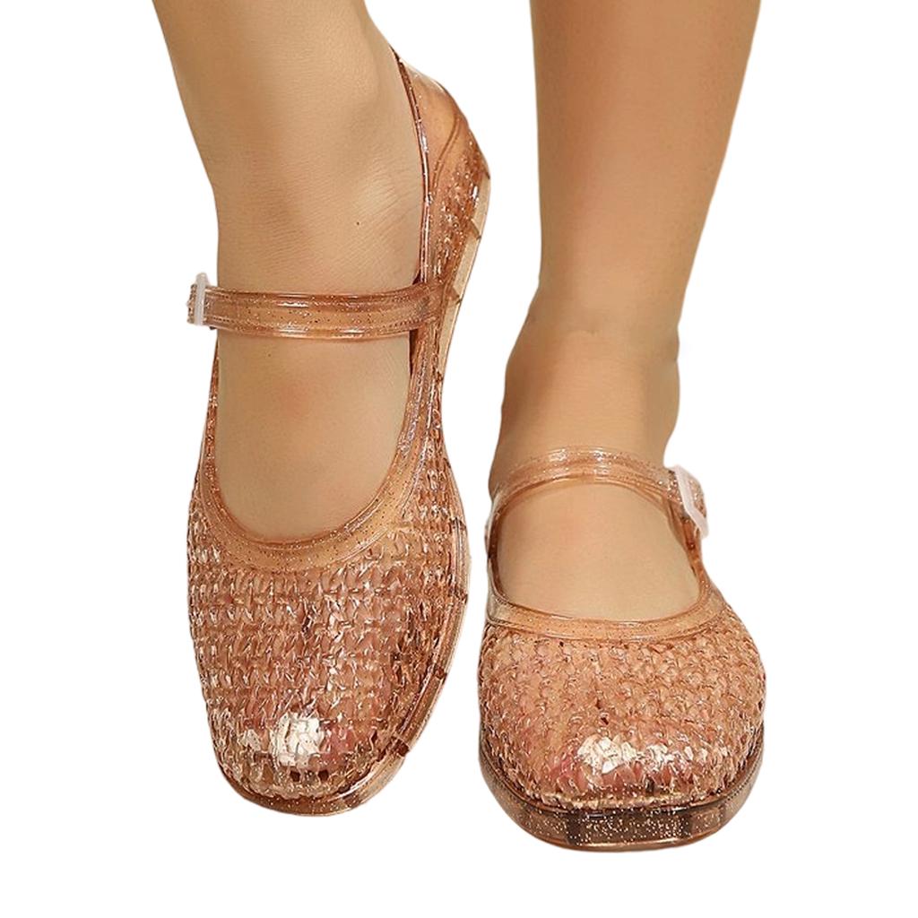 Women's Mesh Mary Jane Flat Shoes Breathable Lightweight Slip On Round Toe Casual Footwear with Adjustable Strap for Daily Wear