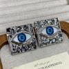 Retro Styl Plisowana Faktura Kwadratowe Kolczyki Spersonalizowane Przesada Niebieskie Oko Diabła Kolczyki Studs Modne Akcesoria