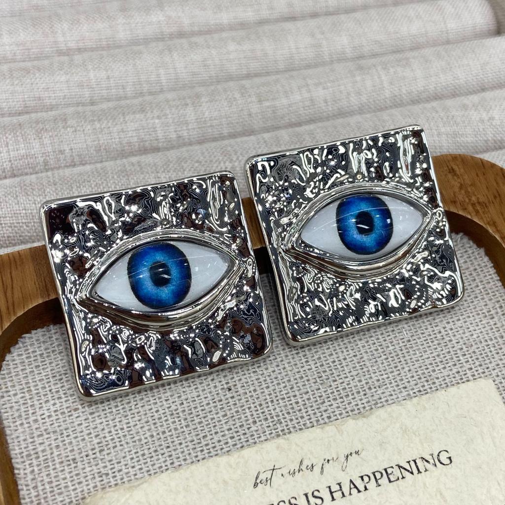 Retro Styl Plisowana Faktura Kwadratowe Kolczyki Spersonalizowane Przesada Niebieskie Oko Diabła Kolczyki Studs Modne Akcesoria