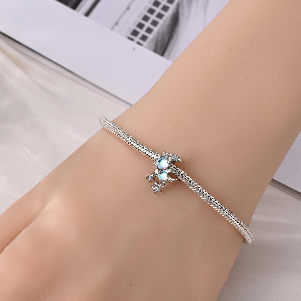 Authentic Original Copper Metal Charm Bead Components Luxury Blue Moonlight Moon Stars Bead Components Compatible With Bracelet High Quality Fine