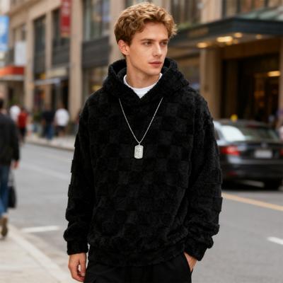 Herbst Winter Herren Hoodie Einfarbig Kariert Locker Lässig Kapuzensweatshirt Atmungsaktiv Dick Warm Plüsch Lange Ärmel Pullover Top