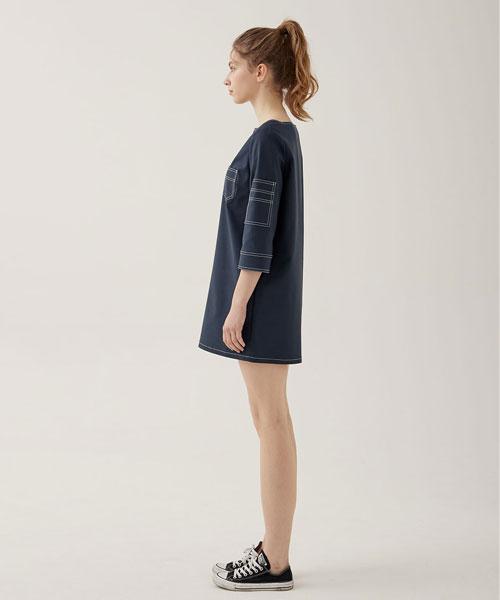 Letters Square Neck Casual Dress (Navy)