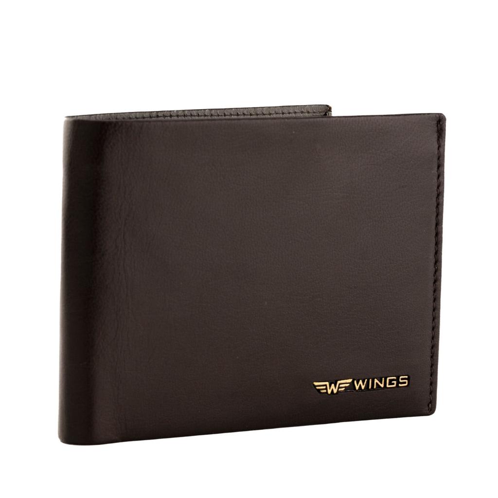 Men' Wings Wallet Made of Natural Cowhide Leather Brown