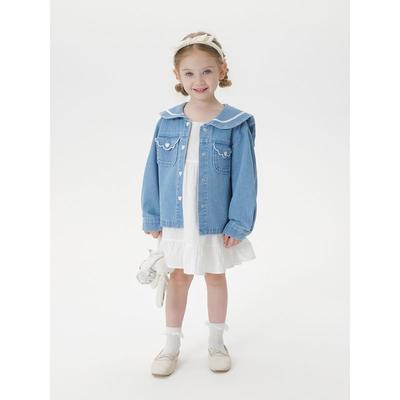 Mark Jenny Girls' Energetic Navy Collar Denim Jacket Baby Jacket 2026 Spring New Style 551510