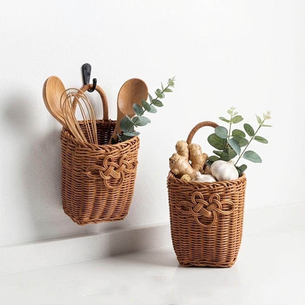 Space Saving Imitation Rattan Storage Basket Decorative Vegetable Fruit Storage Basket  for Kitchen