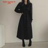 Korean Chic French Retro Corduroy Lapel Tie-Waist Long Dress for Women