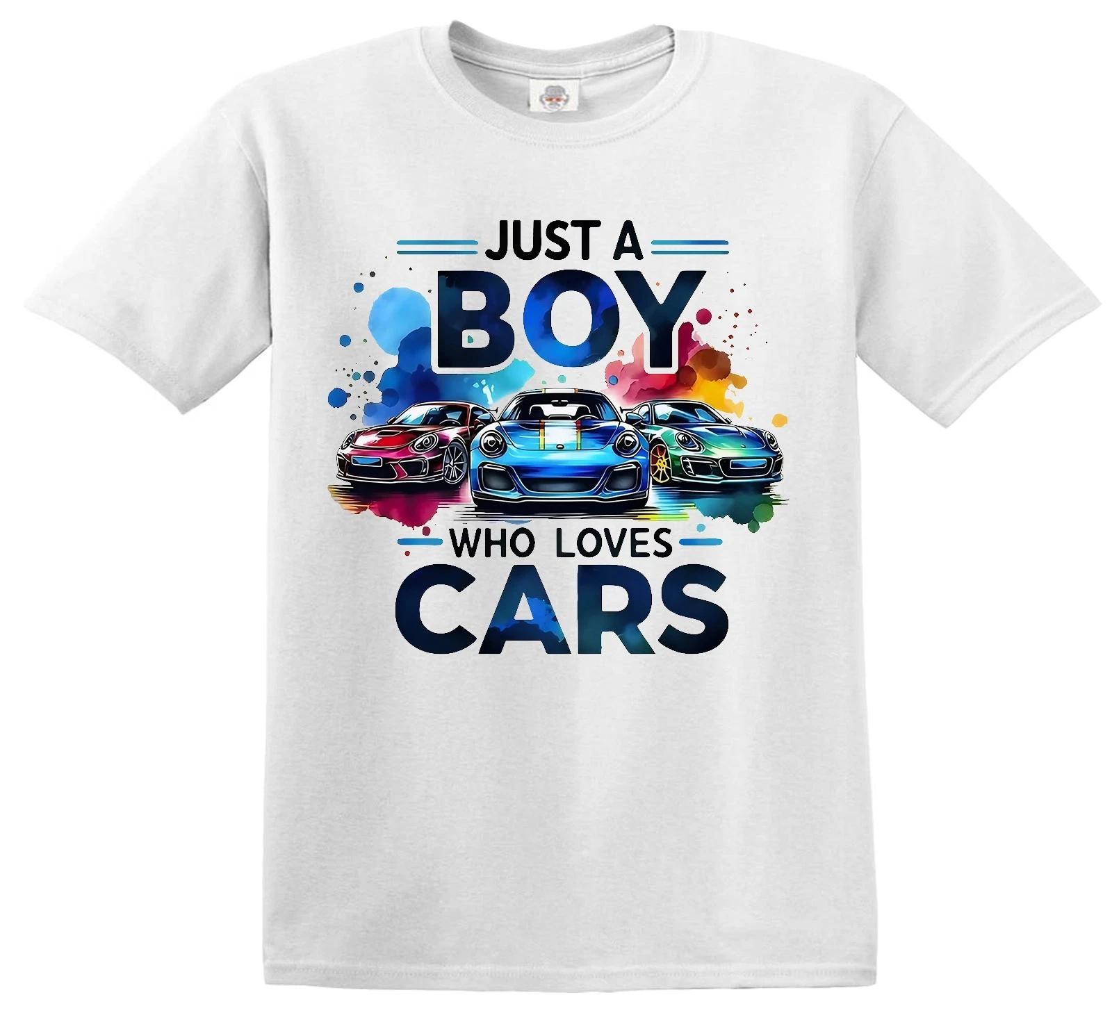 

Just A Boy Who Loves Cars Graphic Watercolor T-Shirt Kids Funny Novelty Top Tee 160