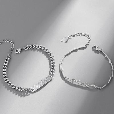 Sterling Silver Wood & Branch Couple Bracelets – Niche Design Christmas Gift for Couples