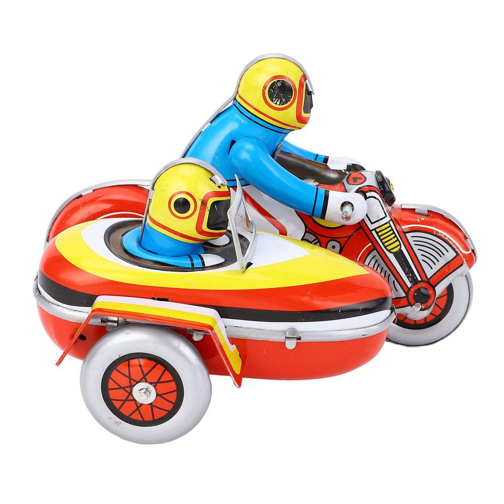 Wind Up Motorcycle Toy Iron Retro Collectible Three Wheeled Motorcycle Clockwork Vintage Toy for Des
