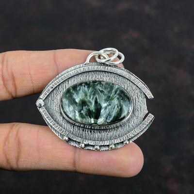 Seraphinite Pendant Original Gemstone Jewelry 925 Sterling Silver Pendant Handmade Pendant Amazing Pendant Gifts For Wife Statement Jewelry