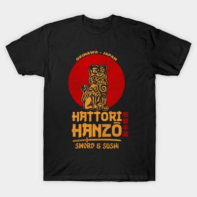 Men Black Print T-shirt Super Large TShirt Hattori Hanzo No-Cut Transfer Paper Print Cotton Tshirt