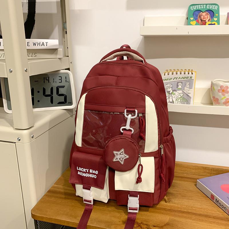 High Value Ins Pain Bag Wide Shoulder Strap Large Capacity Contrasting Color Junior High School Students Lightweight