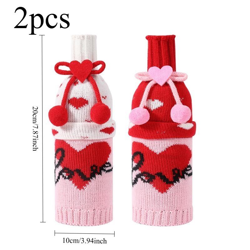 

2/4pcs Knitted Wine Bottle Cover Valentine s Day Holiday Decoration Red Wine Bottle Decoration Cover Family Holiday Decoration