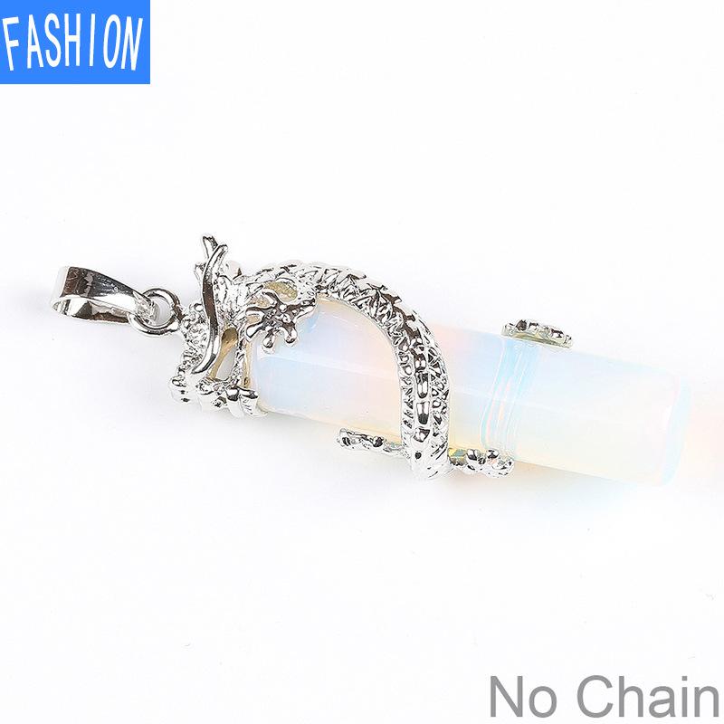 Klassisk naturstein halskjede anheng Tribal Totem Dragon svingete Crystal Column for menn og kvinner