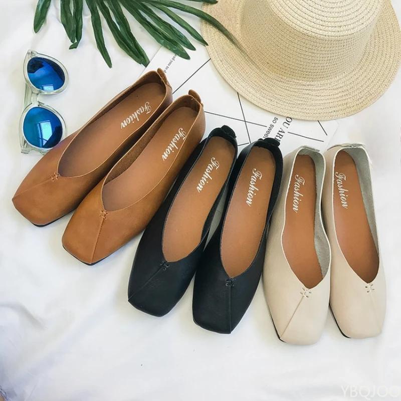Fashion New Women's Square Toe Flats Trendy Versatile Shoes Shallow Mouth Lazy Bean Bean Shoe Fashion Elegant Ladies Shoes Zapatos Mujer