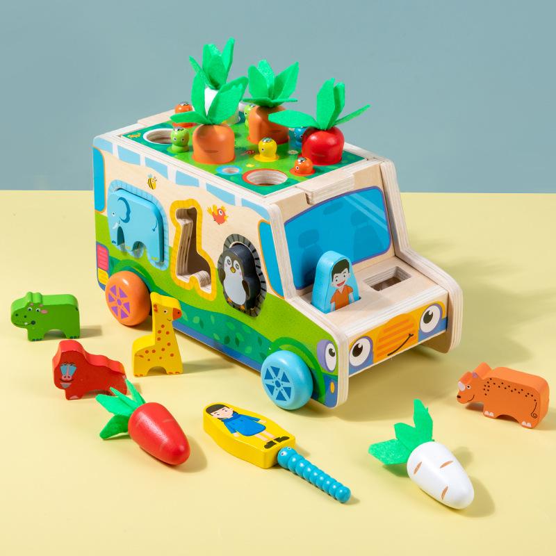 Kids' Educational Farm Orchard Toy Car with Building Blocks and Pull Carrot Puzzle