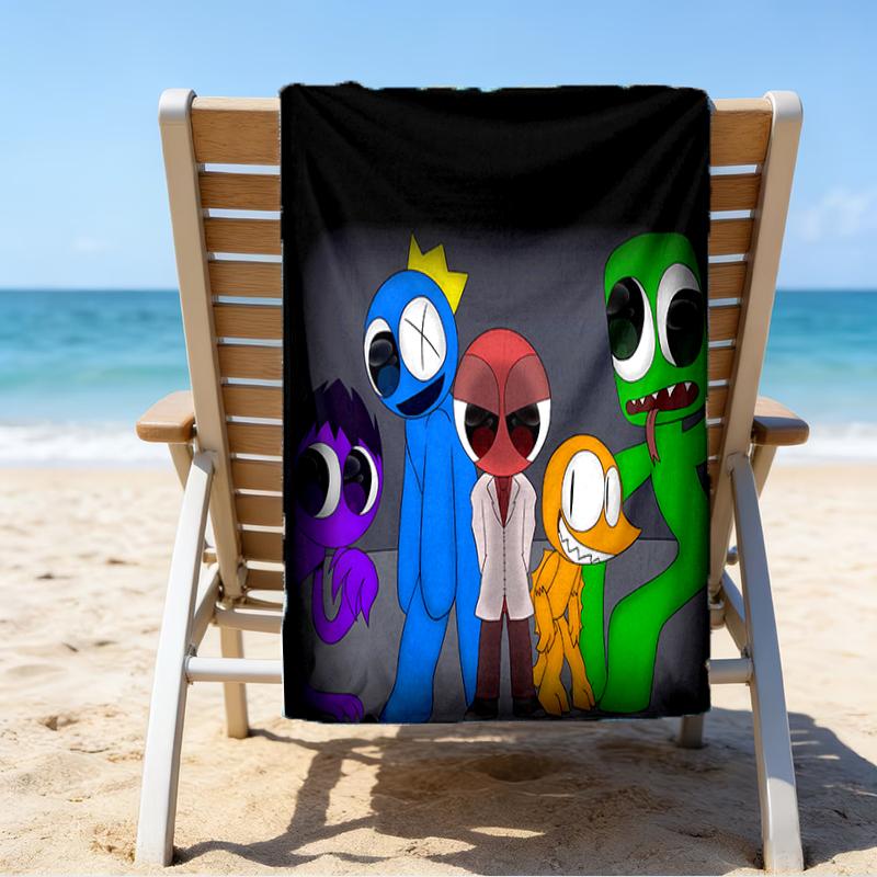proof beach towel with a Rainbow Friends2 pattern - soft,absorbent,quick-drying,machine washable - perfect for swimming,camping,bathing