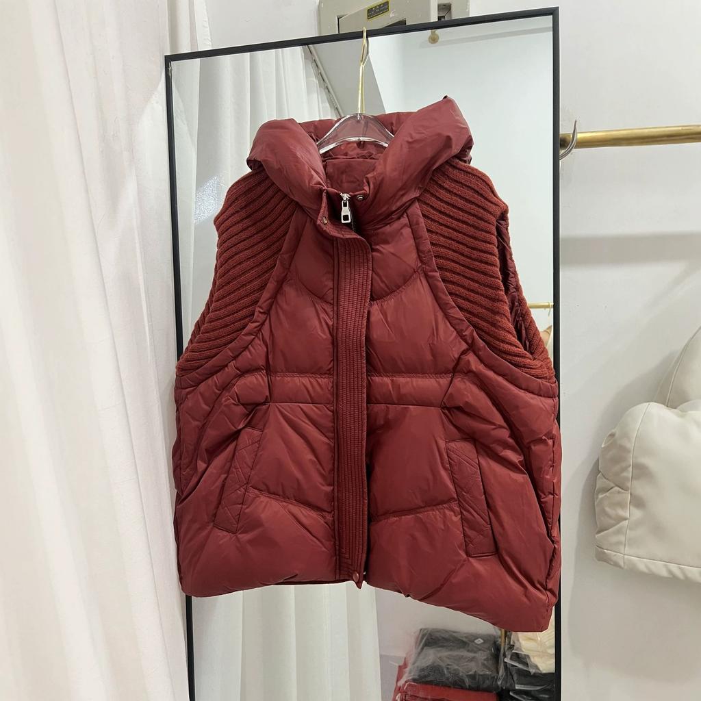 Autumn and Winter New Down Jacket Women's Vest Short Hooded Thickened Knitted Wool Cuffs White Duck Down Vest