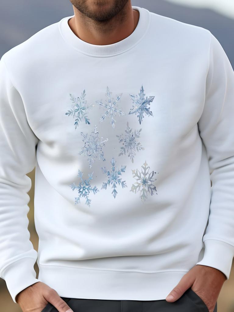 Men Snowflake Print Christmas Long Sleeve T-Shirt Winter Casual Xmas Party Top