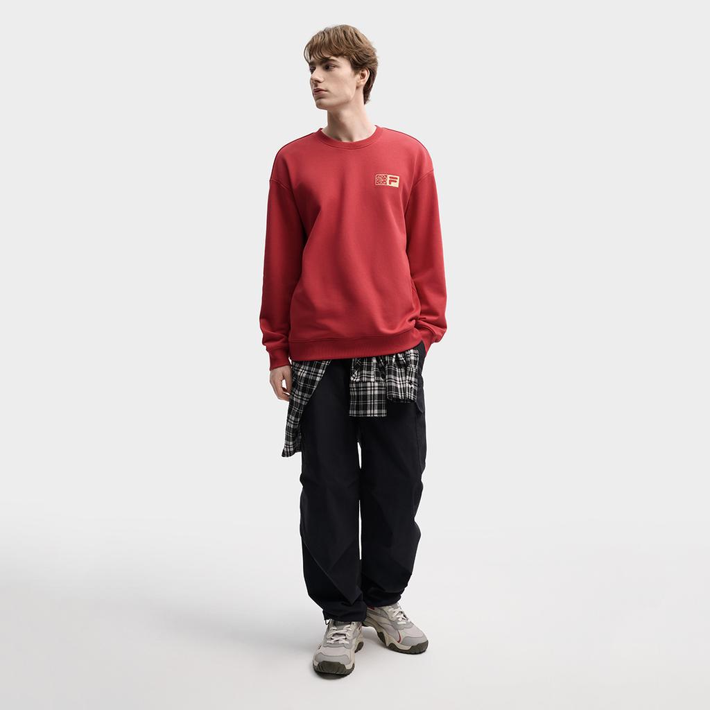Fila Original Peony Pullover Simple Fashion Classic Retro Casual Versatile Comfortable Loose Round Neck Sweatshirt Unisex Sweatshirt Red F51U619203FRD