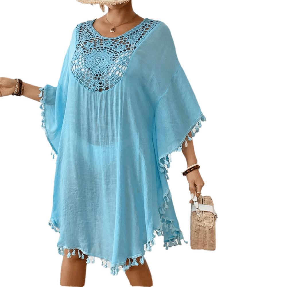 Hollow Out Swimsuit Cover Up Dress Square Neck Beachwear Shirt Fashion Bikini Cover-Ups  for Women