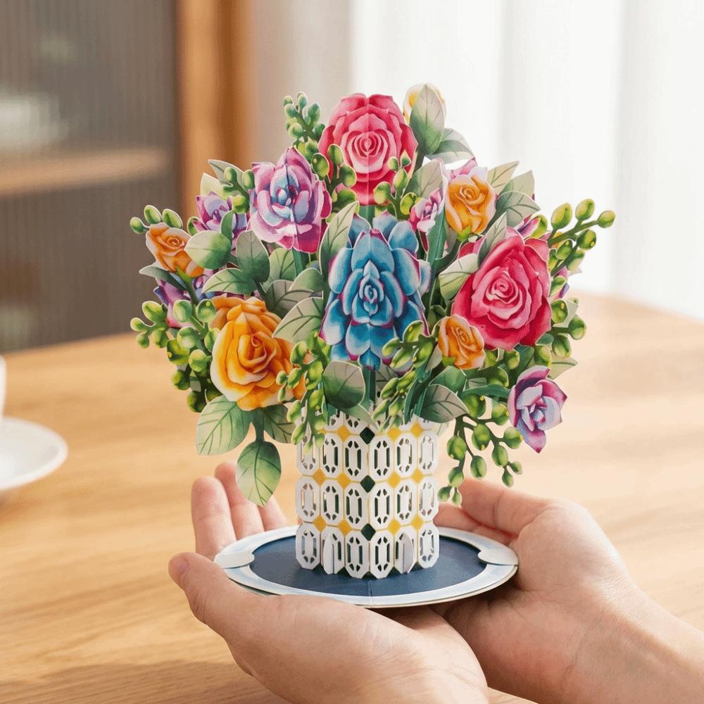 Romantische Pop-Up Valentinstagskarten Rose Stereo-Blumenstrauß Postkarte Jubiläum