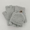 Solid Color Student Child Half Finger Thickened Writing Cycling Typing Cold-resistant Flip Gloves Coral Fleece Women Cold-proof and Warm