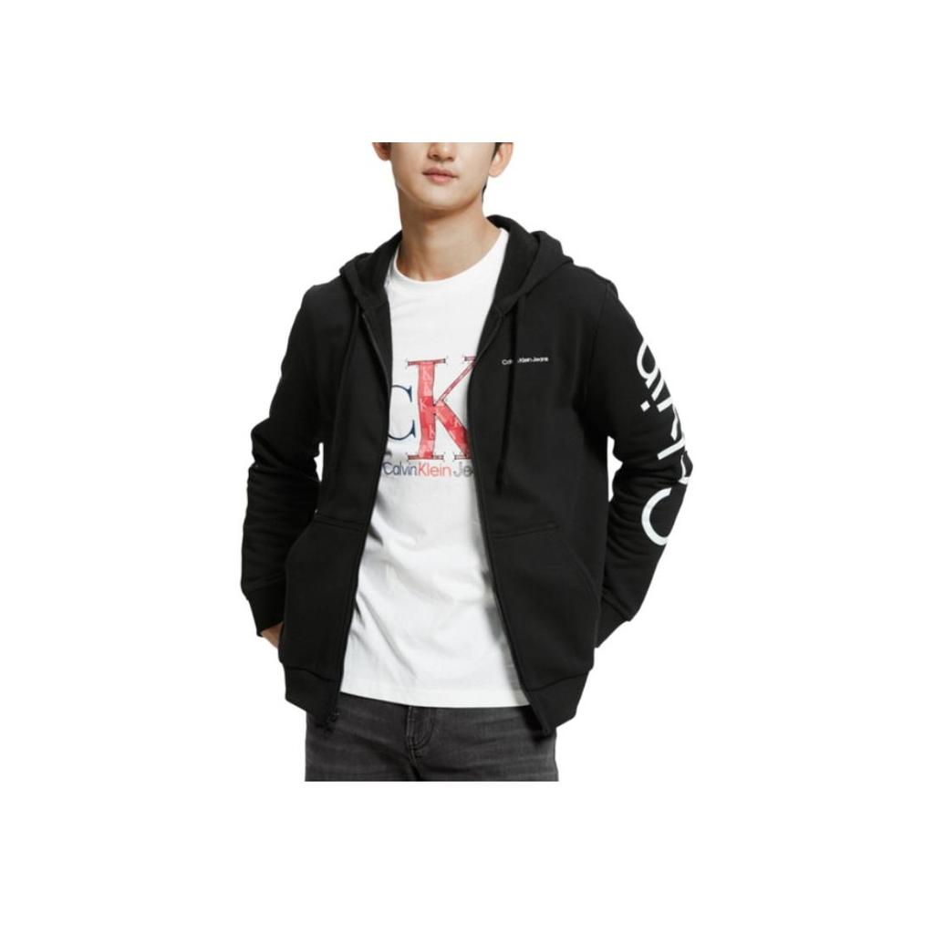 Calvin Klein Casual Hooded Zipper Letter Print Jacket Men jackets Black 40DC414