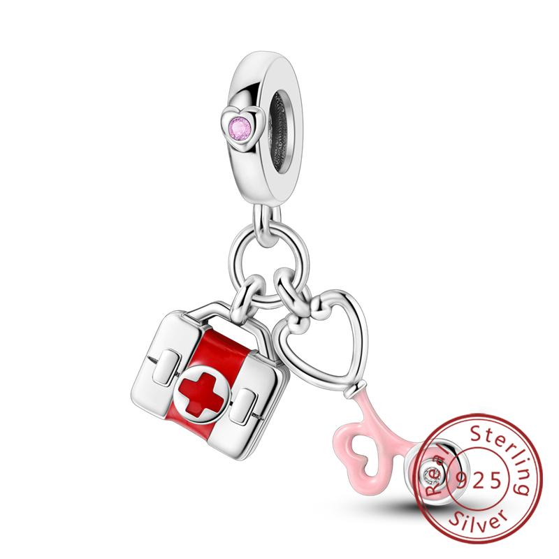 Red Series Charms Beads Pendan Copper Suitcase Red Wine High Heels Cherry Charm Fit Original Bracelet Woman Jewelry