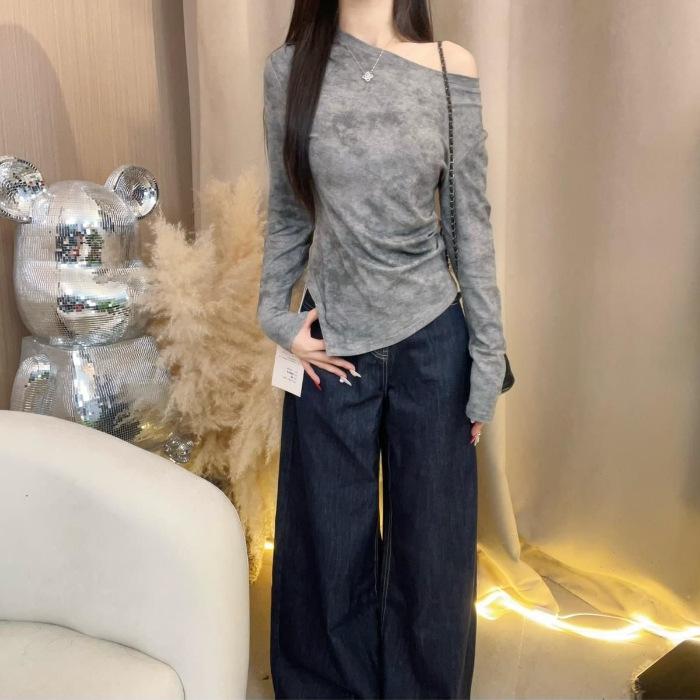 Autumn Tie-Dye Long Sleeve Slimming Women's Top | Flattering Base Layer Shirt