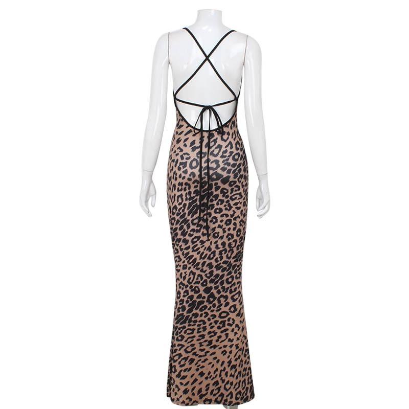 Dámská letní móda Classic Leopard Print Sexy šněrovací šaty s rybím ocasem