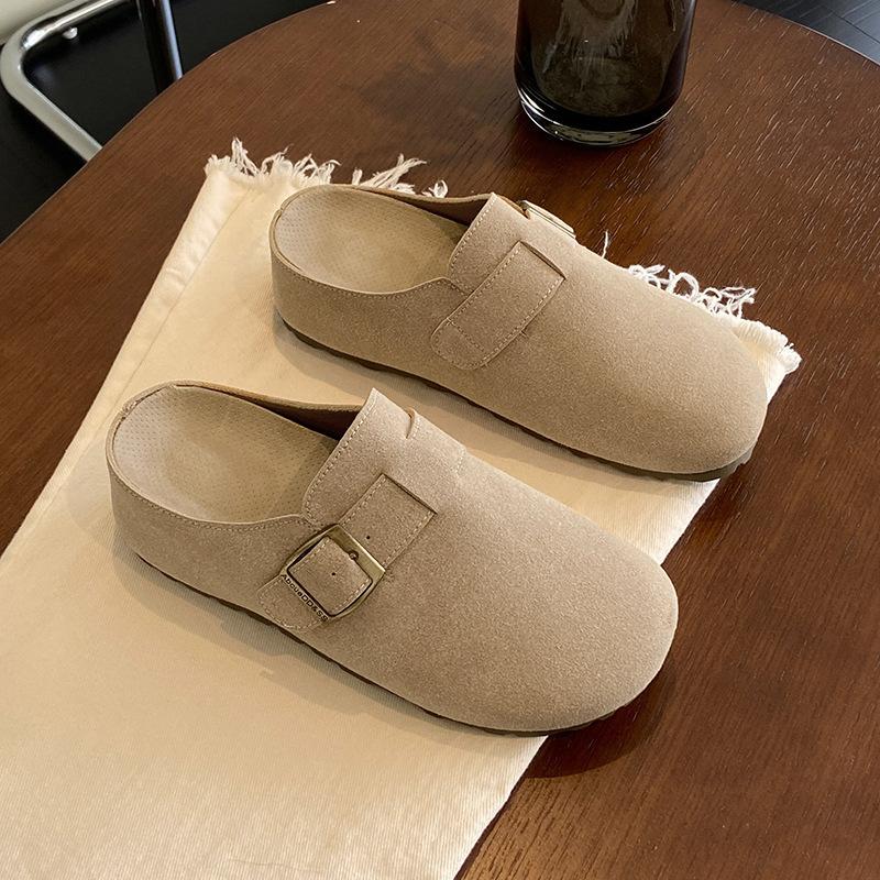 Boken Shoes French Retro Baotou Half Slippers Women's Lazy Single Shoes 2025 Spring and Summer New Flat-bottomed Boken Shoes