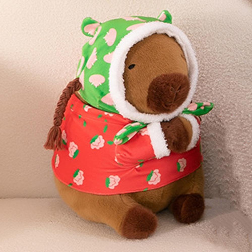Red Cotton Coat Capybara Plush Toy Cartoon Capybara Fluffty Doll Capybara Plush Doll  Birthday Gift