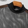 INCERUN Men Summer Mockneck Short Sleeve Mesh Sheer See Through T-shirts Tee