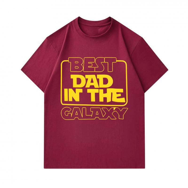 Men's 100% Cotton Short Sleeve Crew Neck T-Shirt, Best Dad In The Galaxy Print Casual Comfortable Tee Gift For Father Family Daily Wear Top