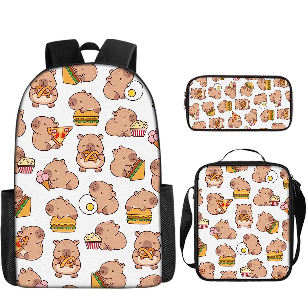Luxus Neuheit Eigenartig Lustig Cool Capybara 3D Druck 3 Stück/Set Schüler Schultaschen Laptop Tagesrucksack Rucksack Lunchtasche Federmäppchen
