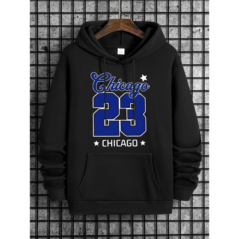 Men Personality Chicago Print Casual Sweatshirt Fashion Drawstring Hoodie Autumn Winter Top