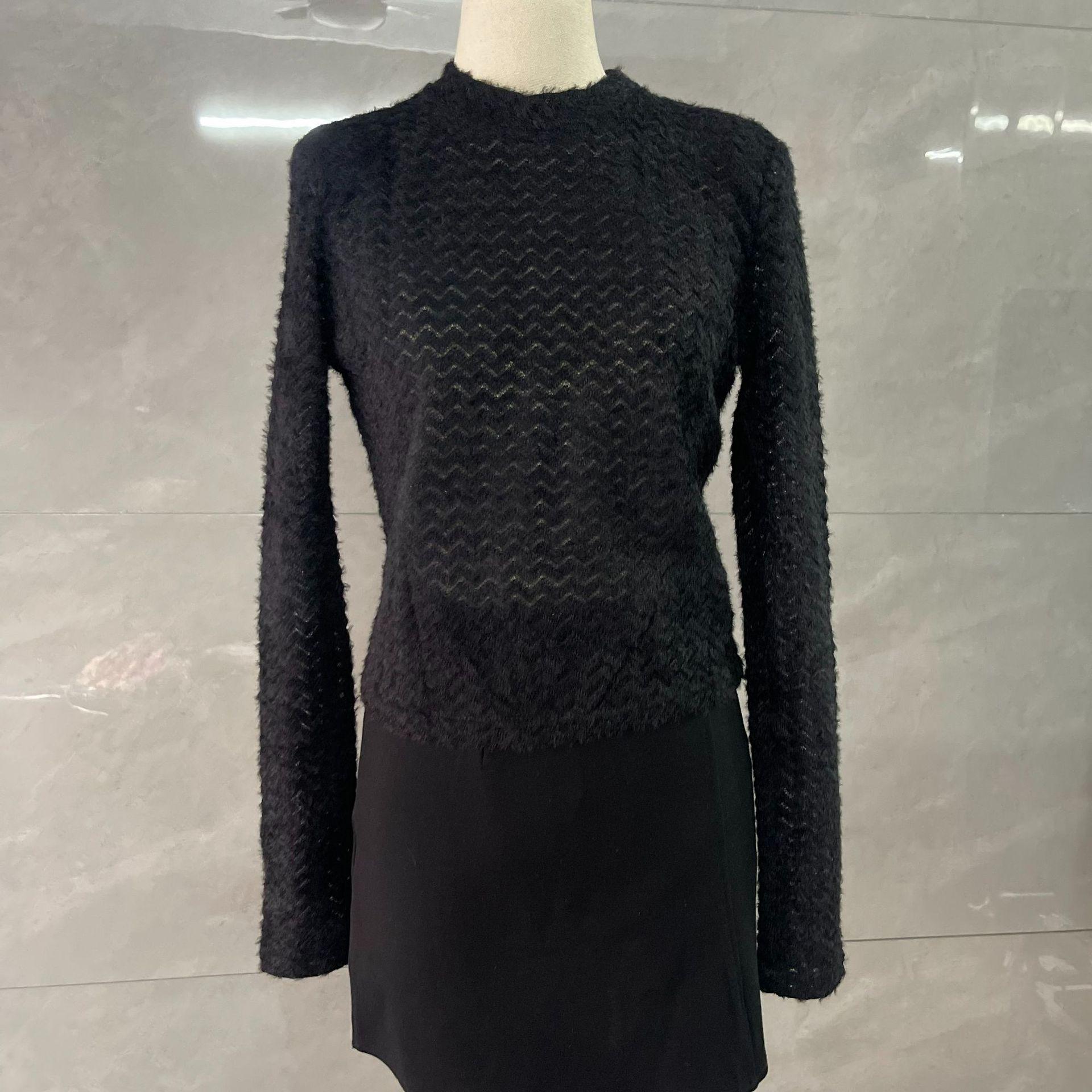 

Плюшевая футболка с круглым вырезом и длинными рукавами в корейском стиле - Приталенная, Полупрозрачная, Универсальная короткая базовая футболка S (for ~95 jin)